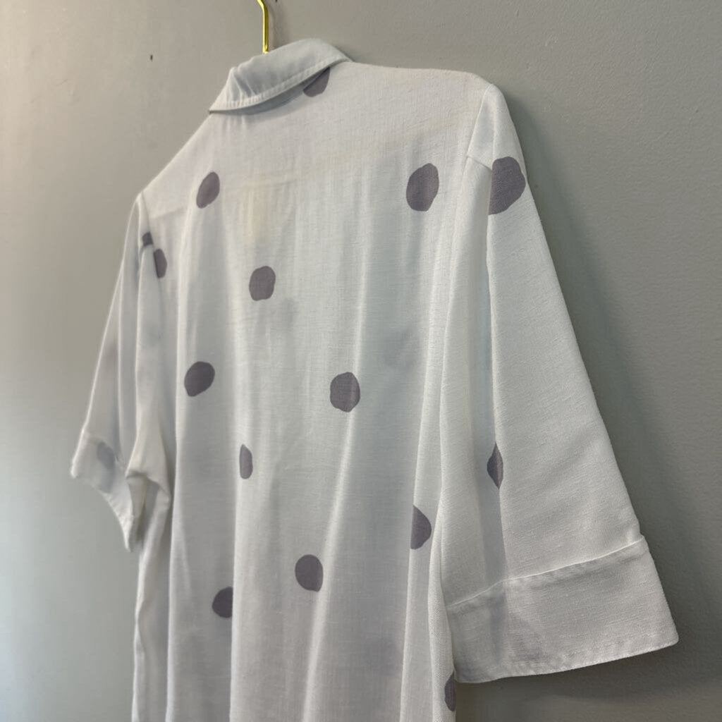 Vintage Custom Collection White/ Grey Polka Dot Short Sleeve Button Down Top Medium