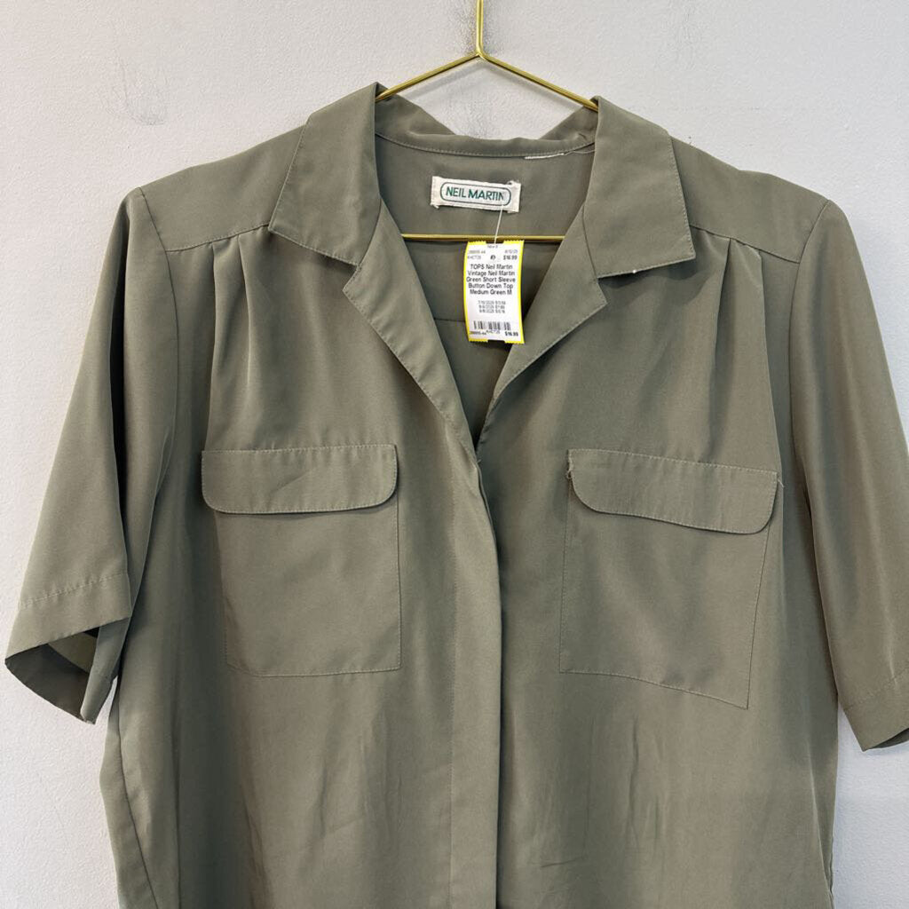 Vintage Neil Martin Green Short Sleeve Button Down Top Medium
