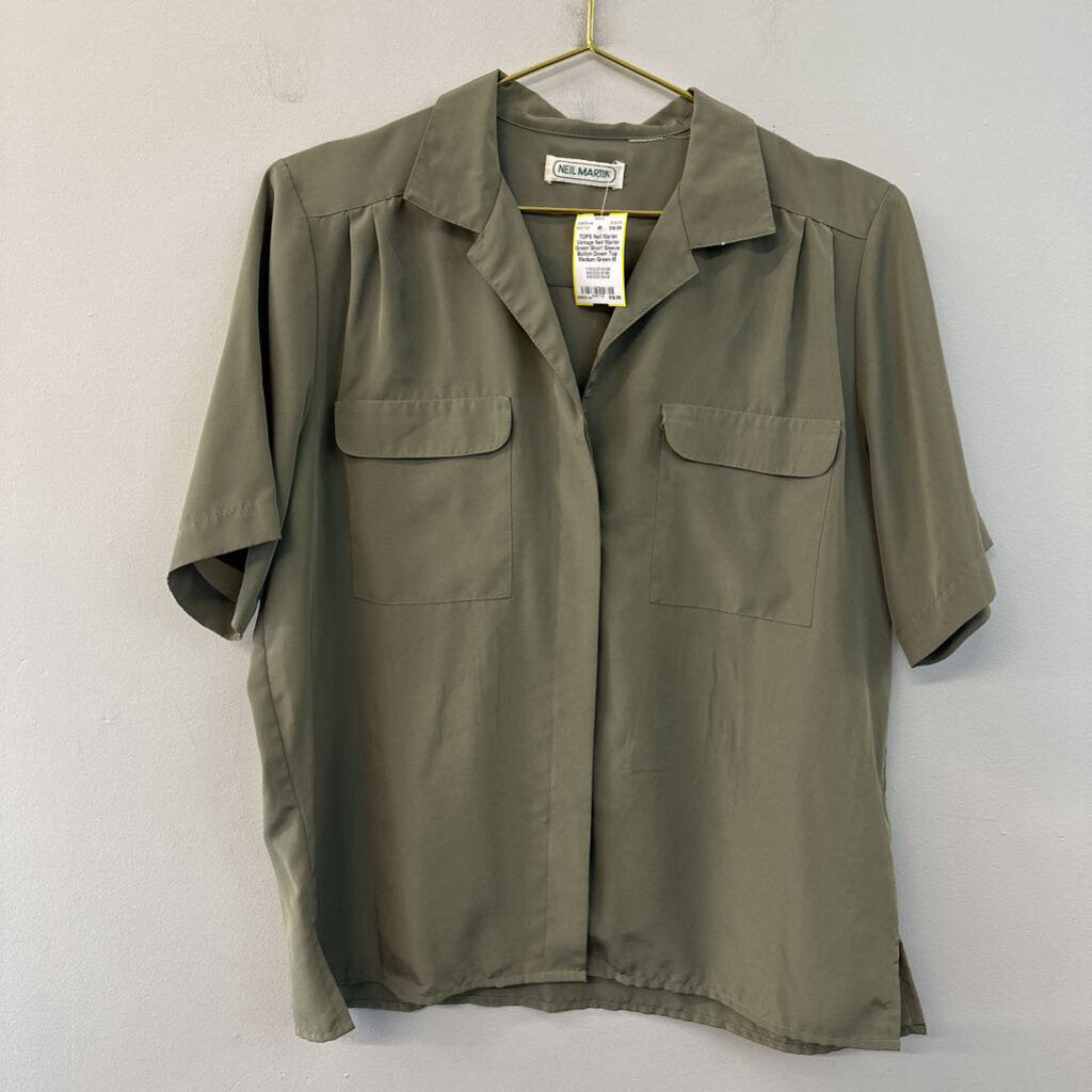 Vintage Neil Martin Green Short Sleeve Button Down Top Medium
