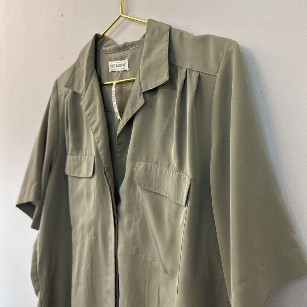 Vintage Neil Martin Green Short Sleeve Button Down Top Medium