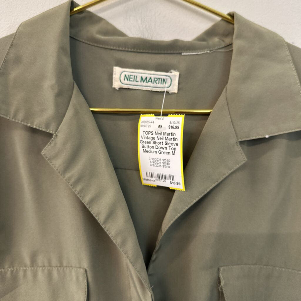 Vintage Neil Martin Green Short Sleeve Button Down Top Medium