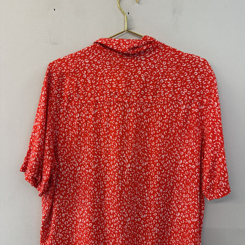 Vintage SK & Company Red/ White Print Short Sleeve Button Down Top Medium