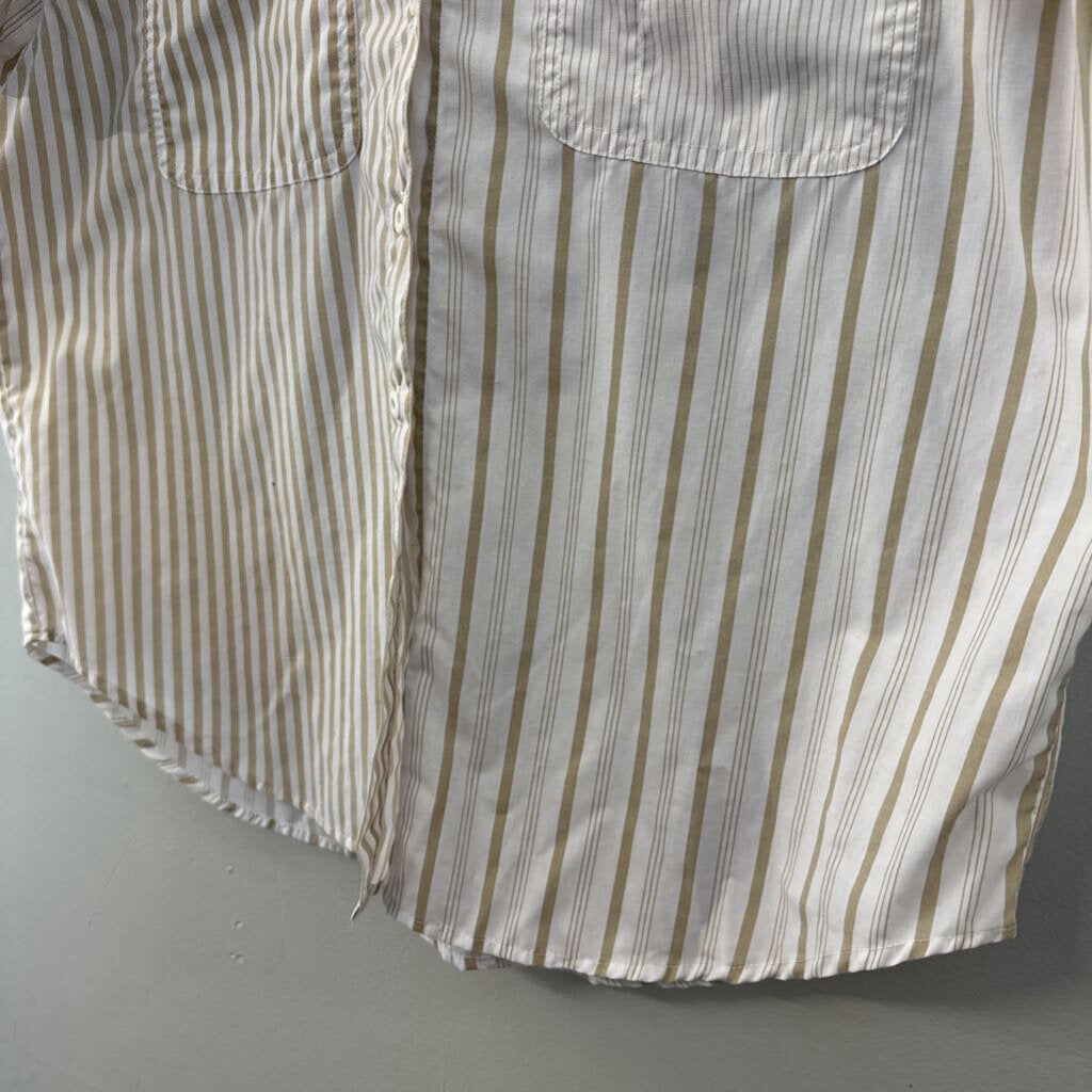 Vintage White/ Brown Striped Short Sleeve Button Down Top Large