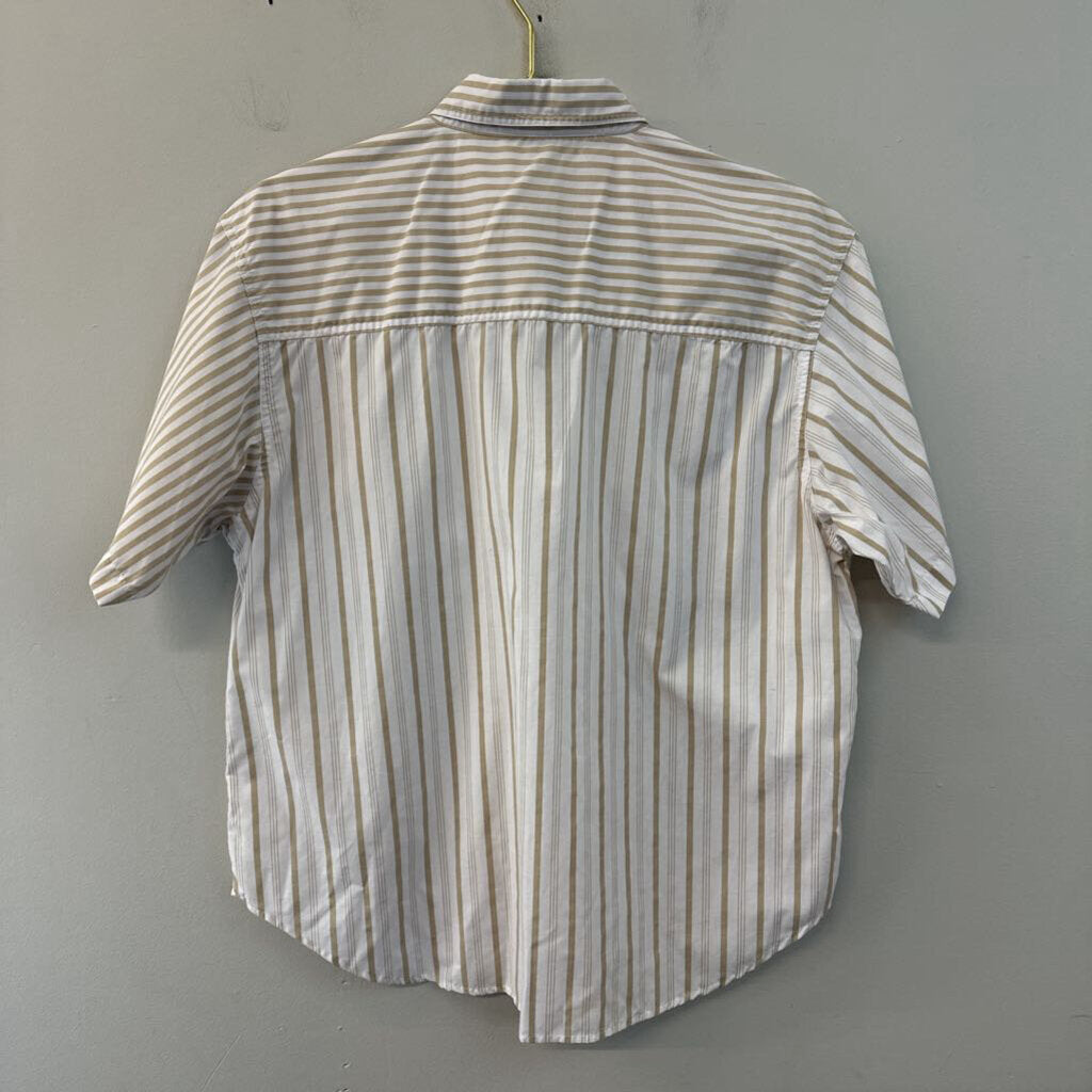 Vintage White/ Brown Striped Short Sleeve Button Down Top Large