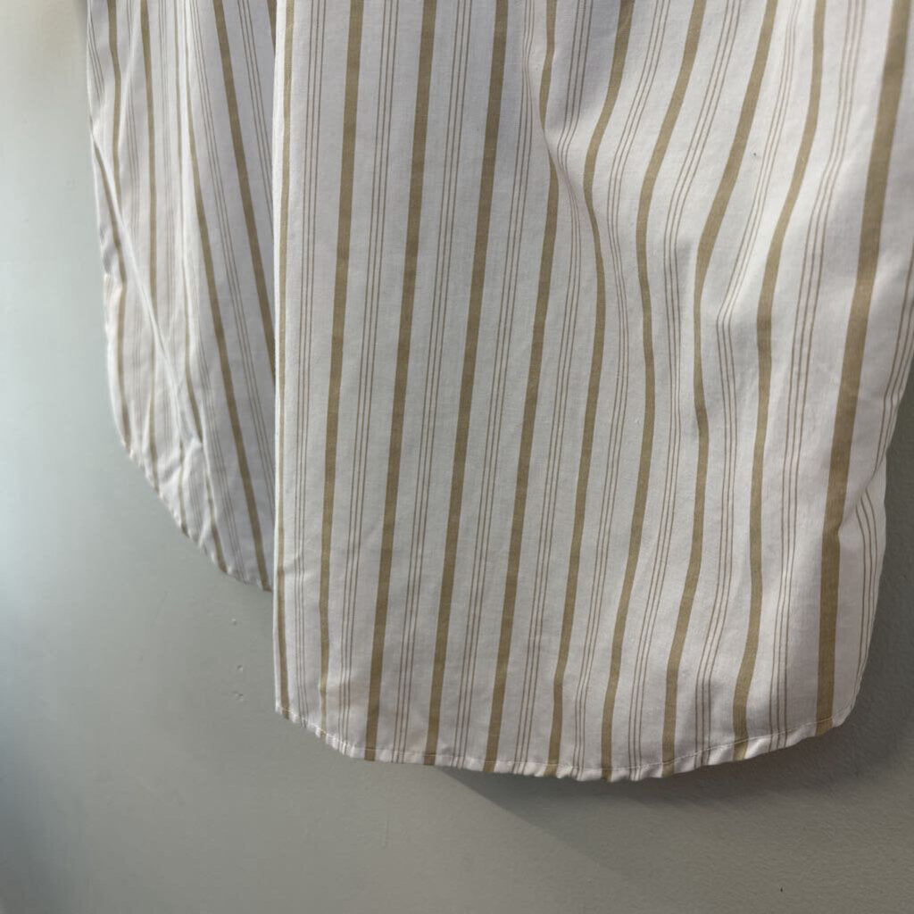 Vintage White/ Brown Striped Short Sleeve Button Down Top Large
