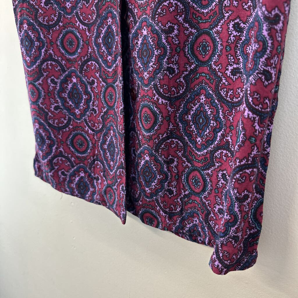 Vintage Lee Winter Purple/ Multi Print Short Sleeve Button Down Top 10