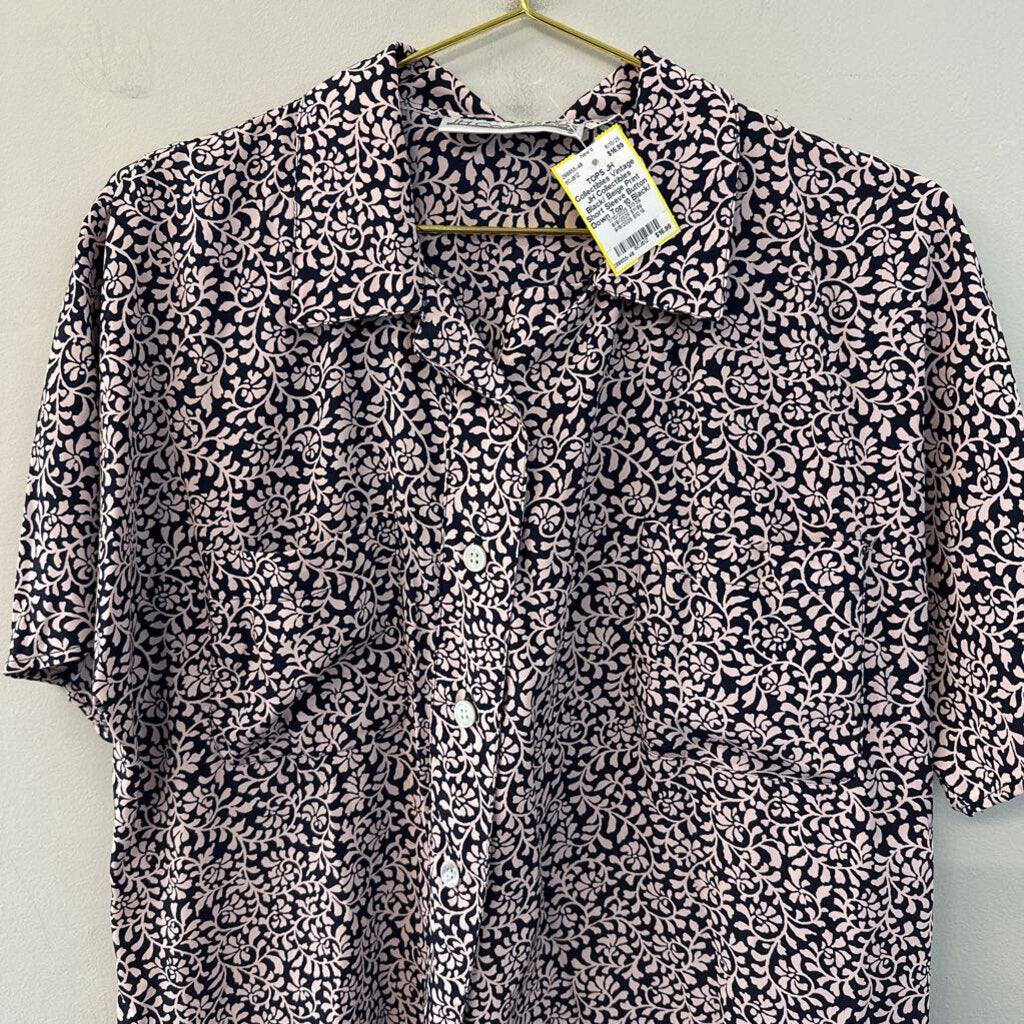 Vintage JH Collectibles Black/ Beige Print Short Sleeve Button Down Top 10