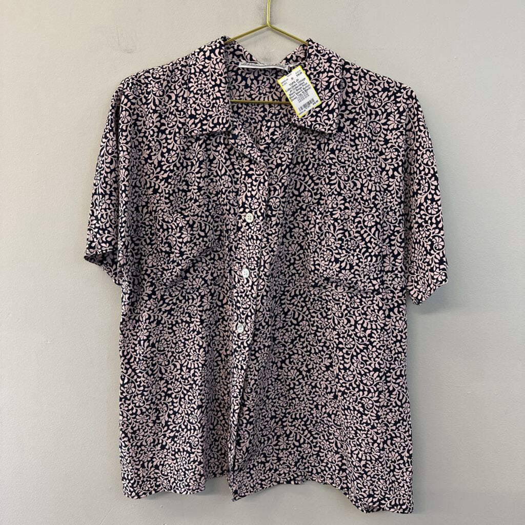 Vintage JH Collectibles Black/ Beige Print Short Sleeve Button Down Top 10
