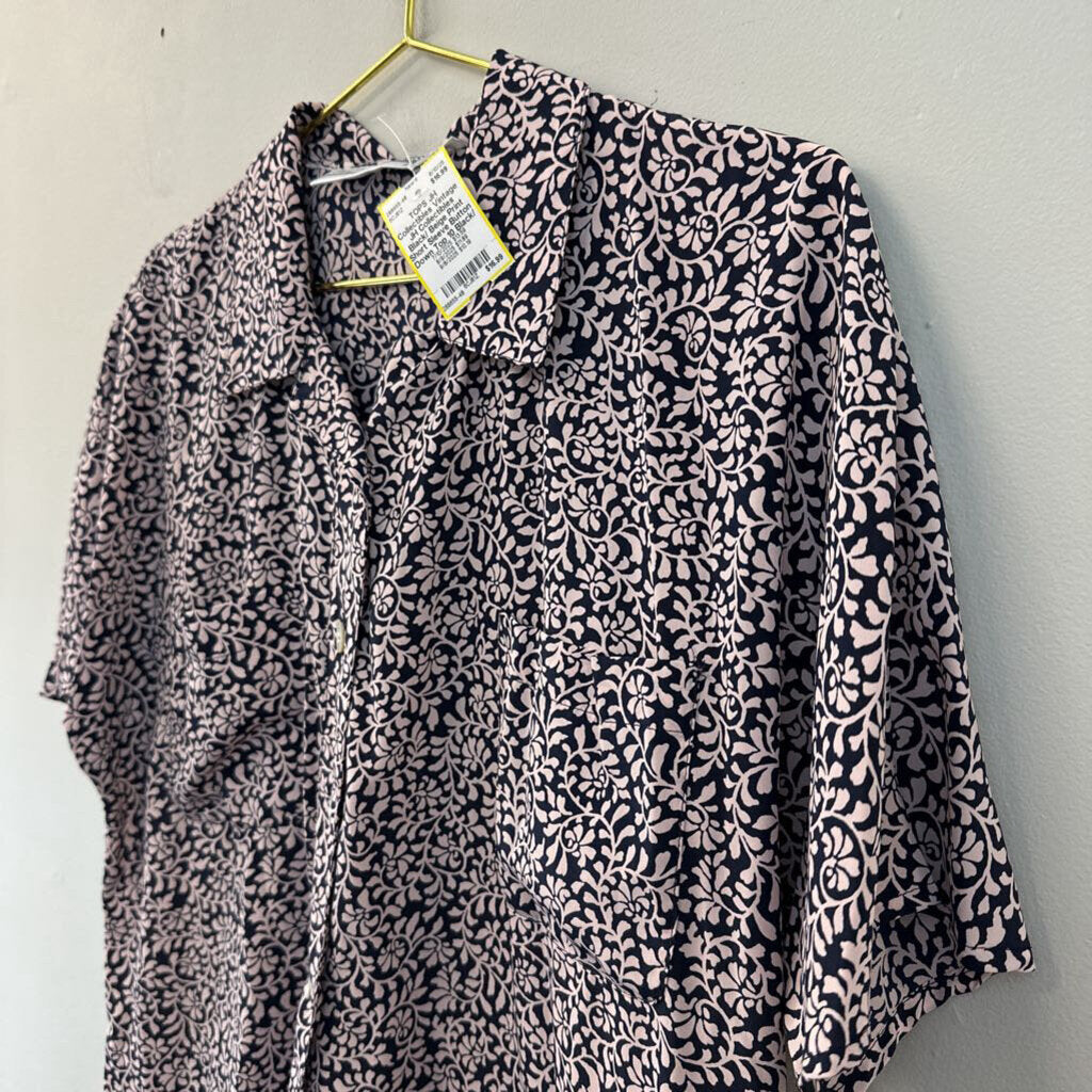 Vintage JH Collectibles Black/ Beige Print Short Sleeve Button Down Top 10