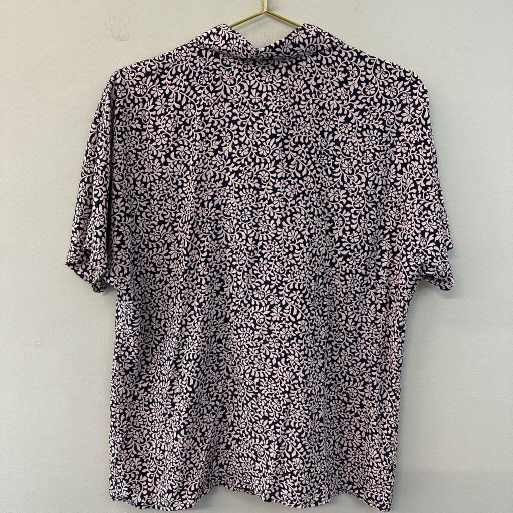 Vintage JH Collectibles Black/ Beige Print Short Sleeve Button Down Top 10