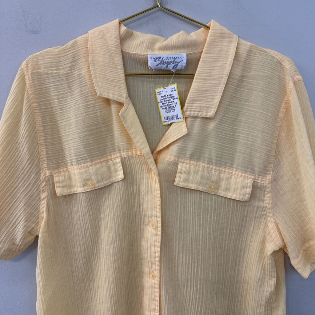 Vintage Kathy Comelli Yellow Short Sleeve Button Down Top Small