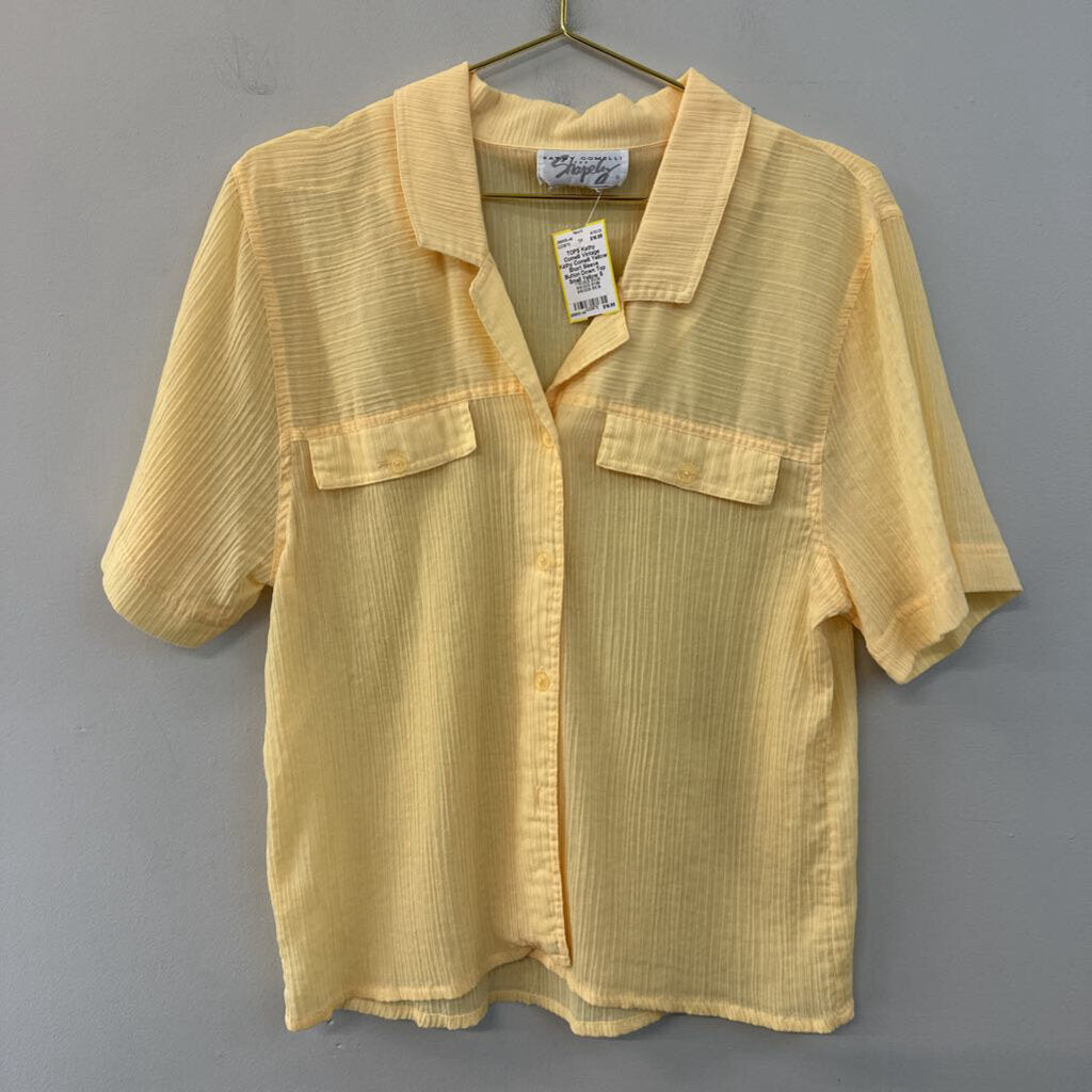 Vintage Kathy Comelli Yellow Short Sleeve Button Down Top Small