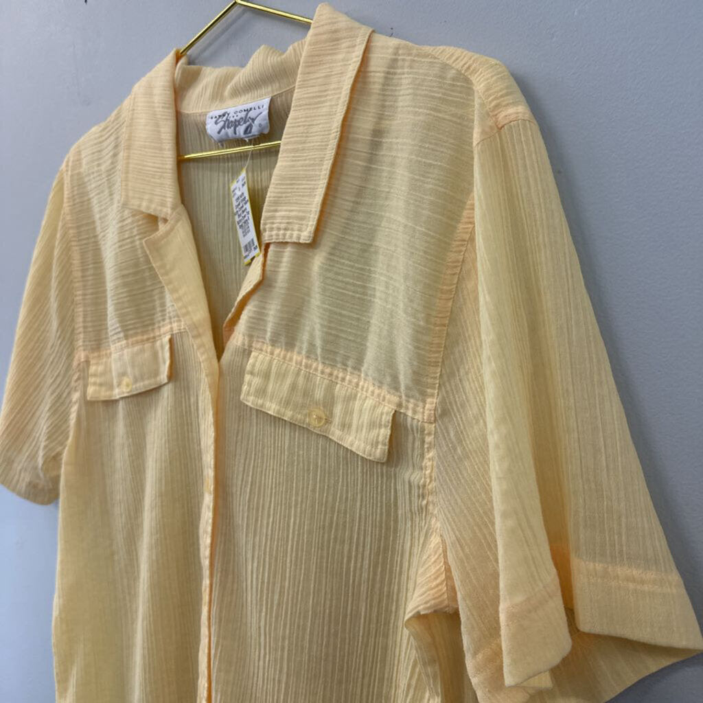 Vintage Kathy Comelli Yellow Short Sleeve Button Down Top Small