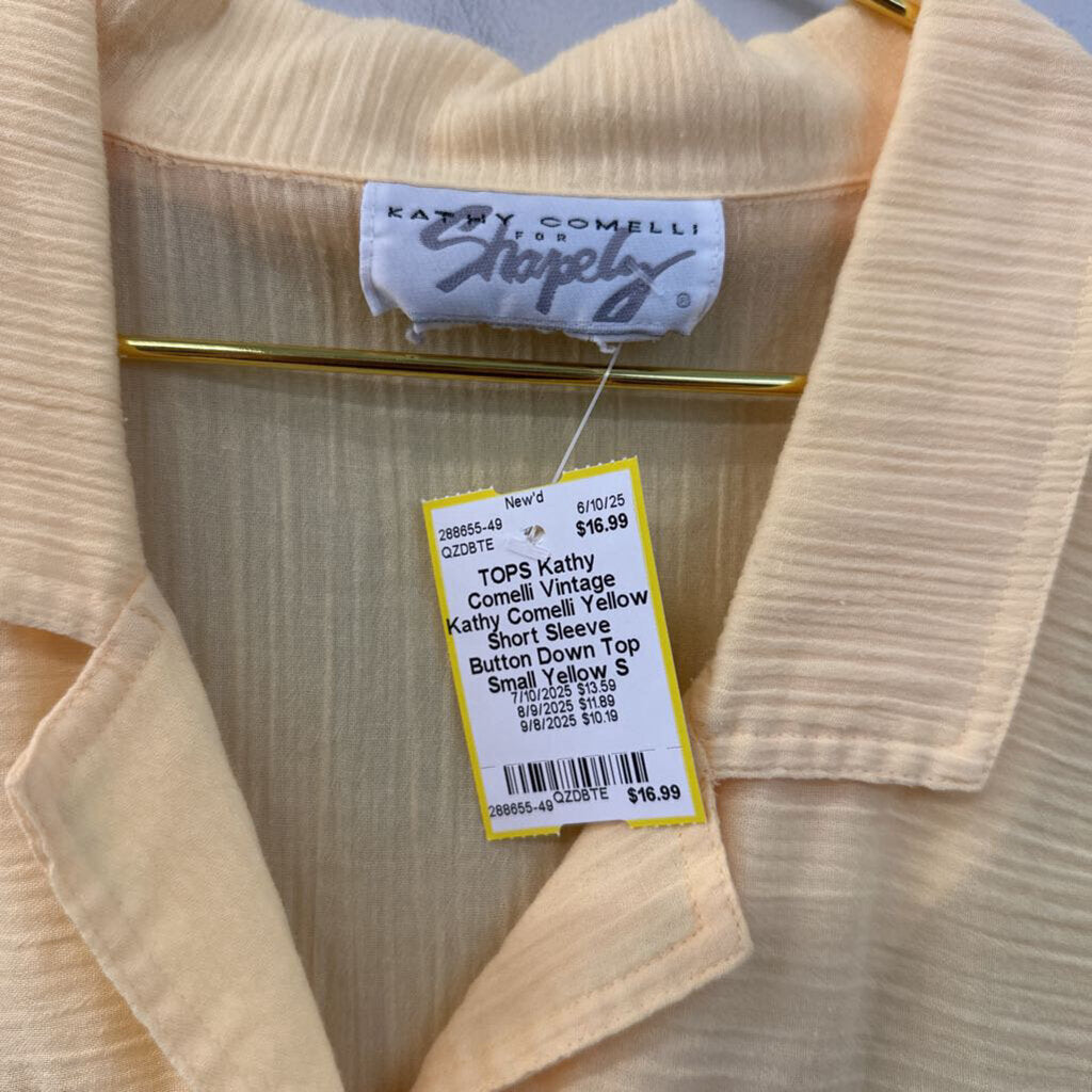 Vintage Kathy Comelli Yellow Short Sleeve Button Down Top Small