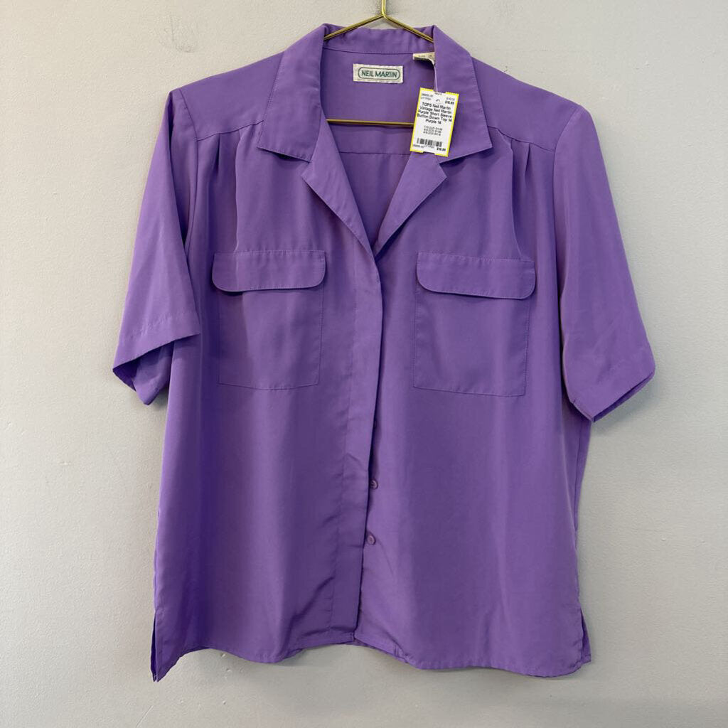Vintage Neil Martin Purple Short Sleeve Button Down Top 14