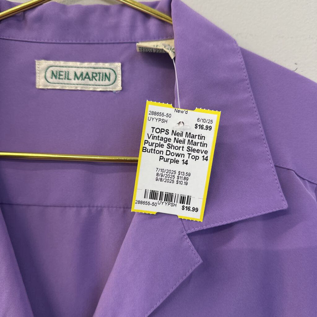 Vintage Neil Martin Purple Short Sleeve Button Down Top 14