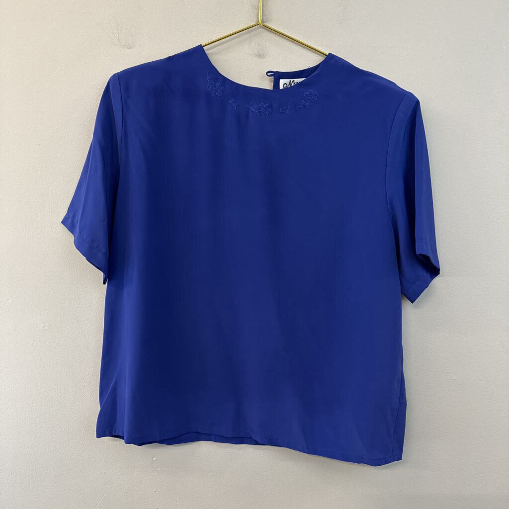 Vintage Nipuna Royal Blue Silky Short Sleeve Top Large