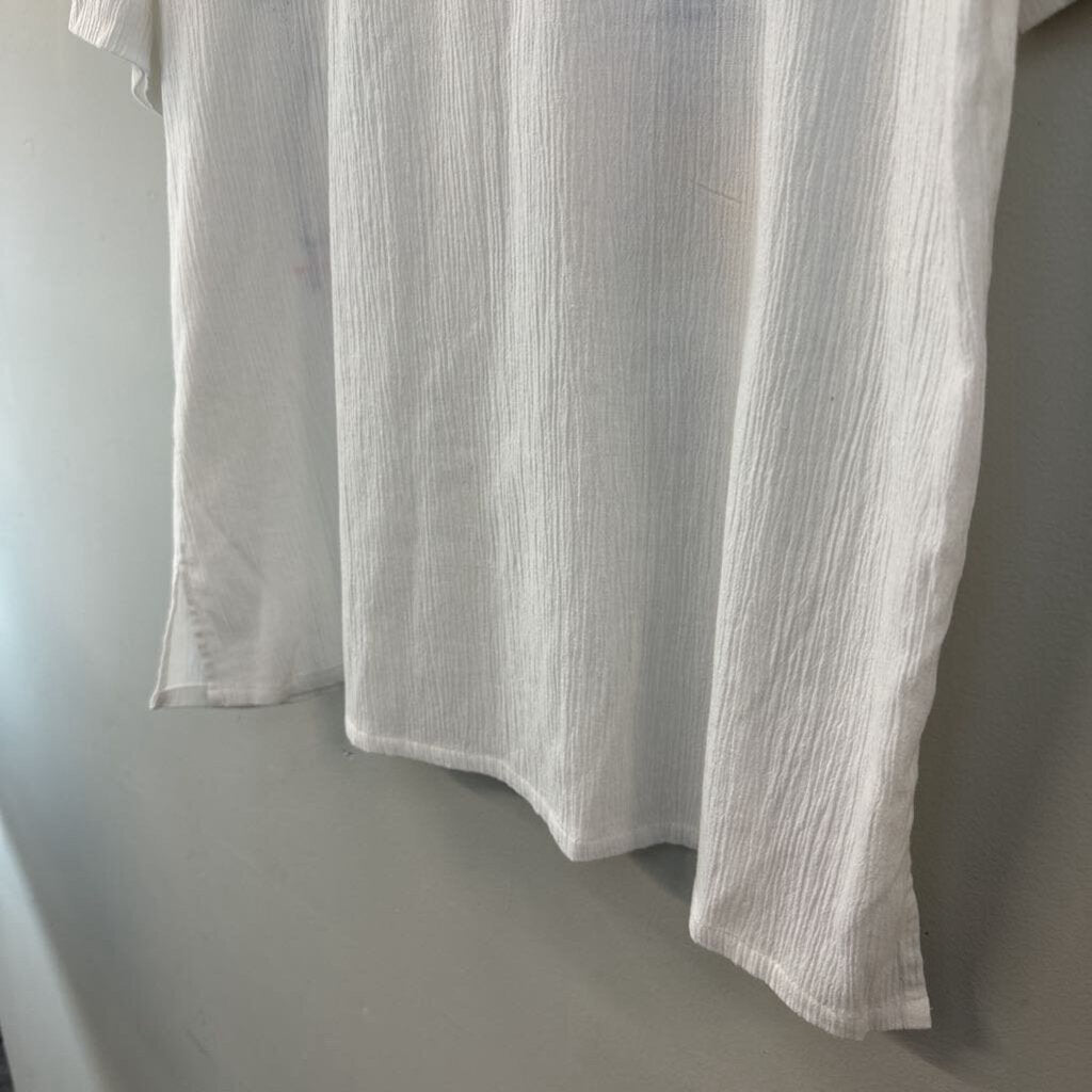 Vintage Koret White/ Multi Beach Embroidered Short Sleeve Button Down Top Large