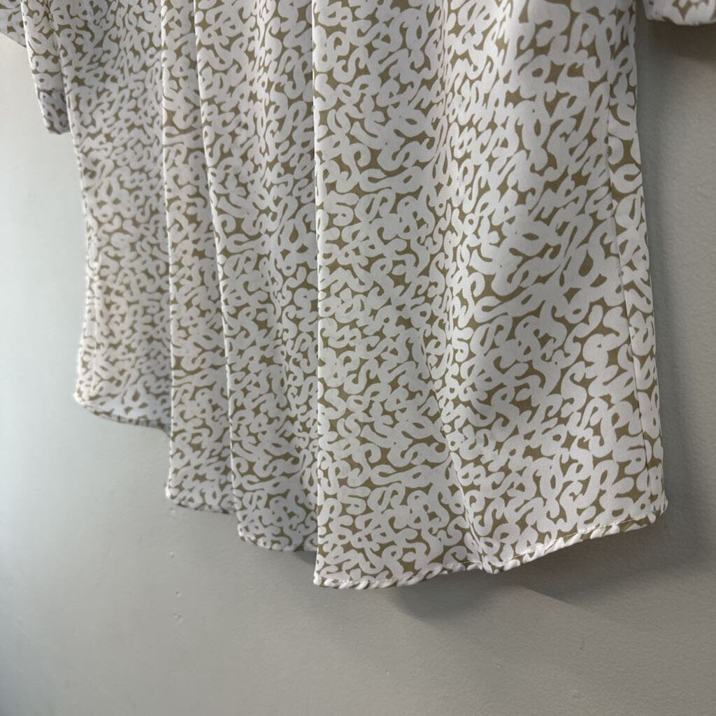 Vintage Kathy Comelli Beige/ White Print Short Sleeve Button Down Top Medium