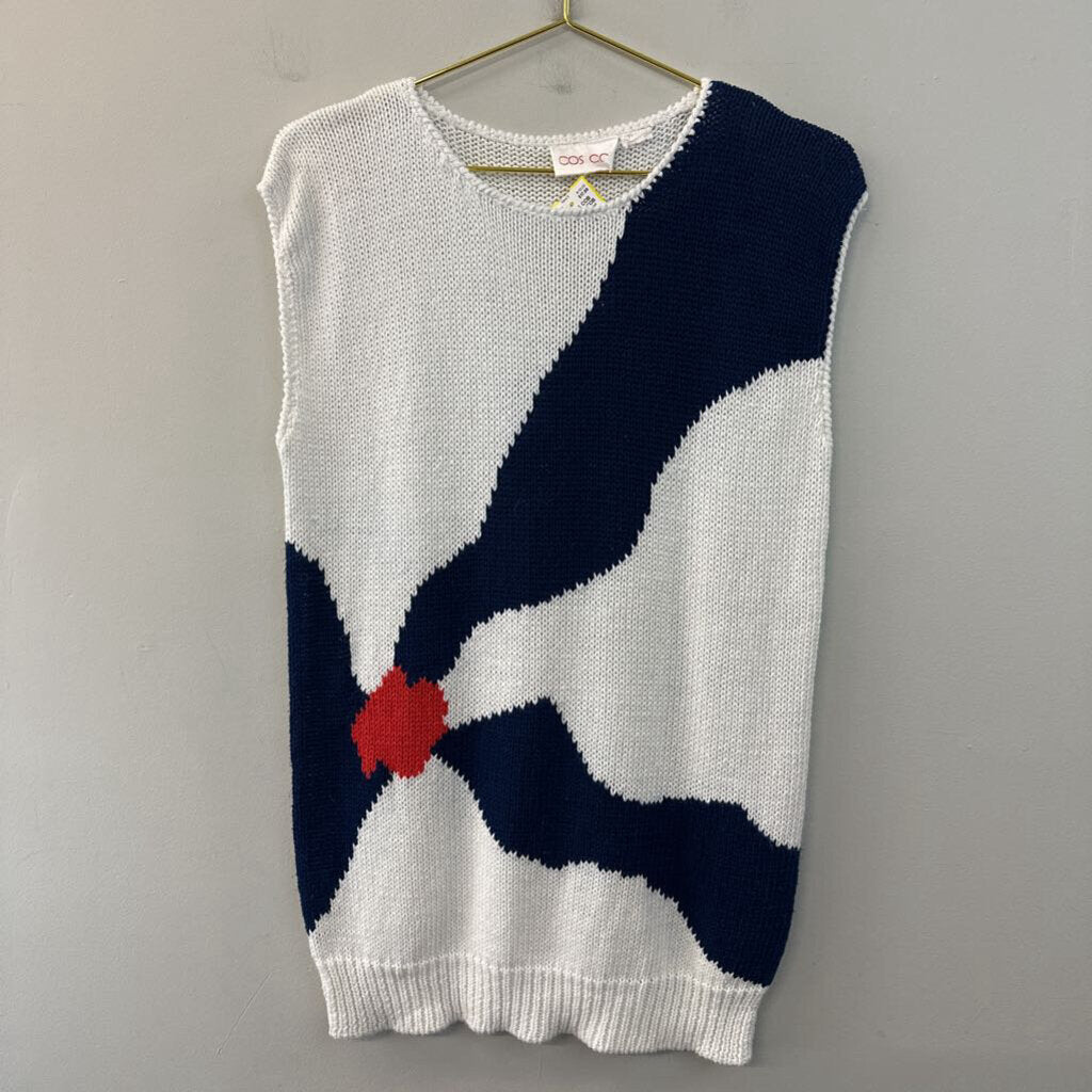 Vintage COS COB White/ Blue Print Sweater Tank Top Medium