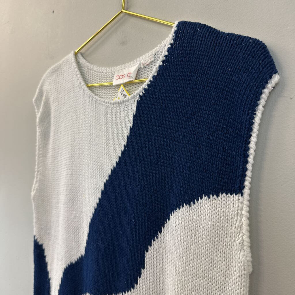 Vintage COS COB White/ Blue Print Sweater Tank Top Medium