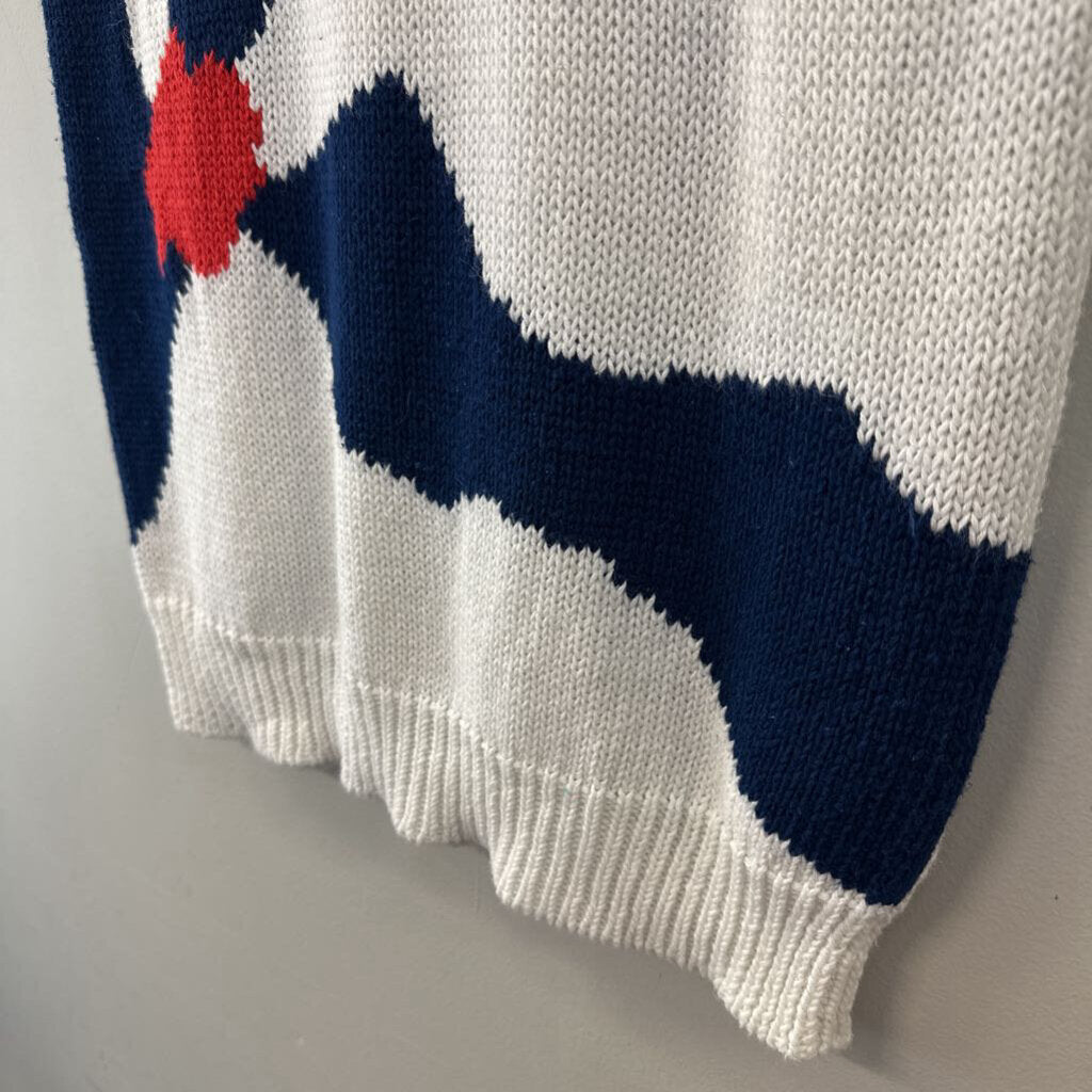 Vintage COS COB White/ Blue Print Sweater Tank Top Medium