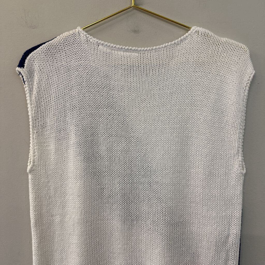 Vintage COS COB White/ Blue Print Sweater Tank Top Medium