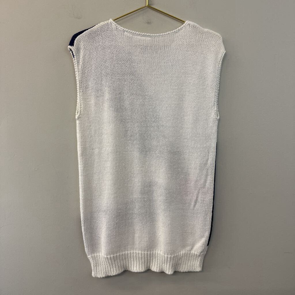 Vintage COS COB White/ Blue Print Sweater Tank Top Medium