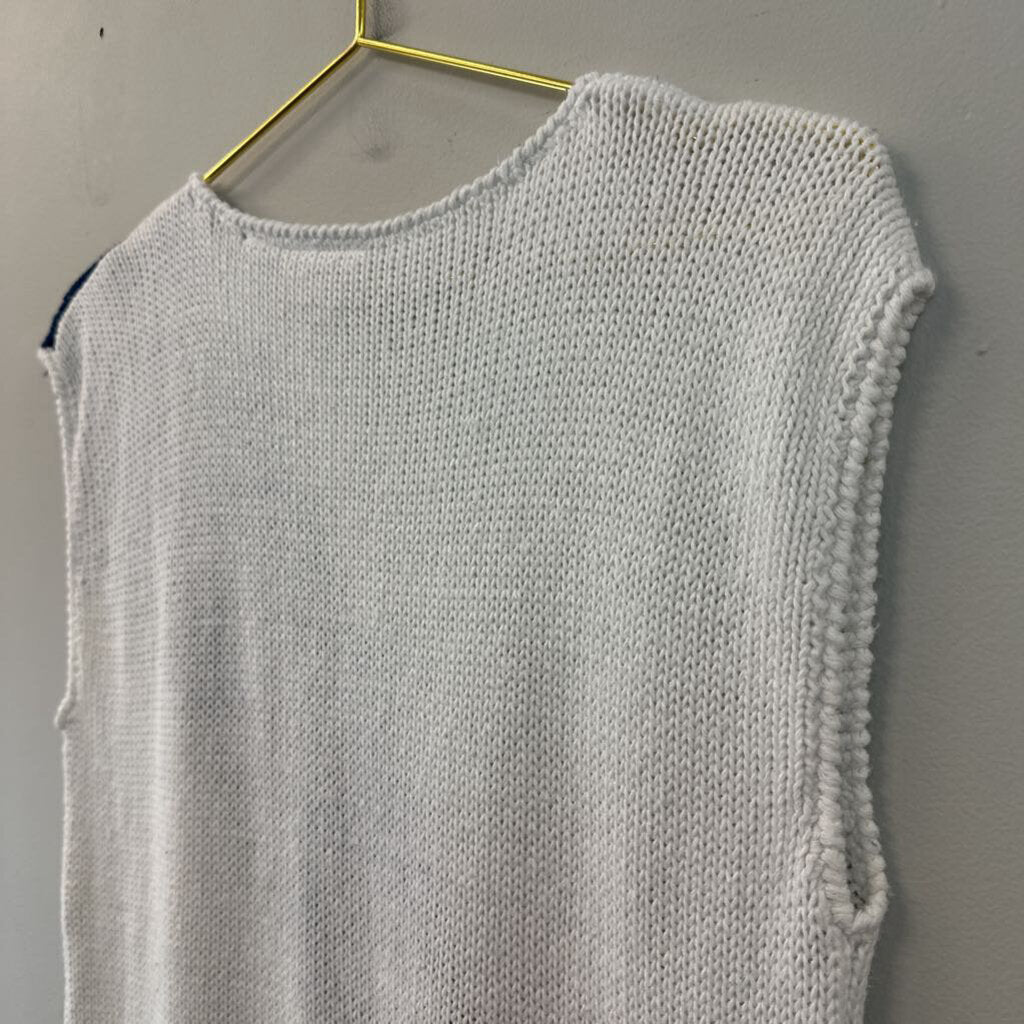 Vintage COS COB White/ Blue Print Sweater Tank Top Medium