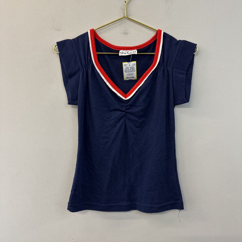 Vintage Garland Navy/ Red White Edge Short Sleeve Top Small