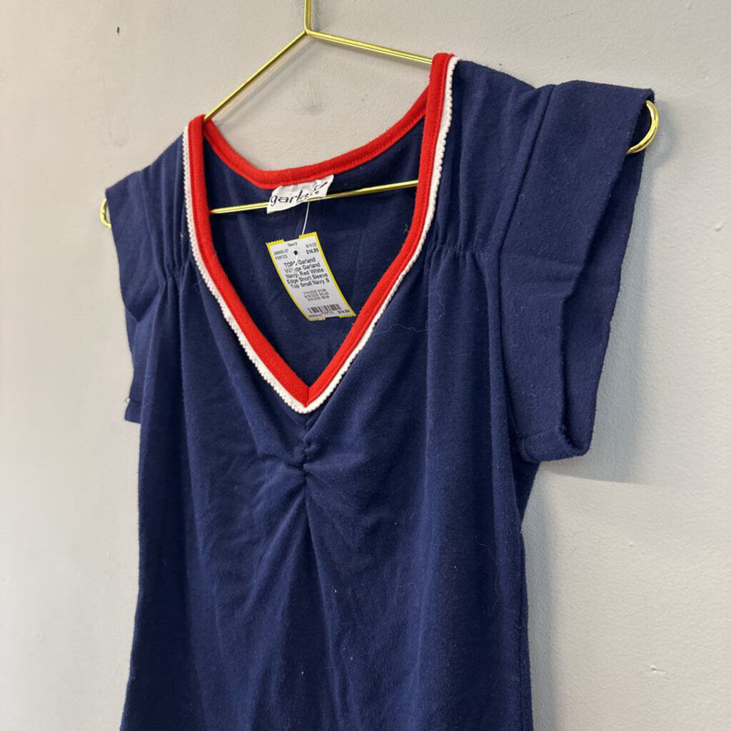 Vintage Garland Navy/ Red White Edge Short Sleeve Top Small