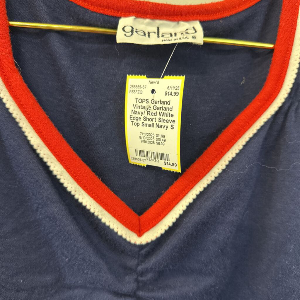 Vintage Garland Navy/ Red White Edge Short Sleeve Top Small