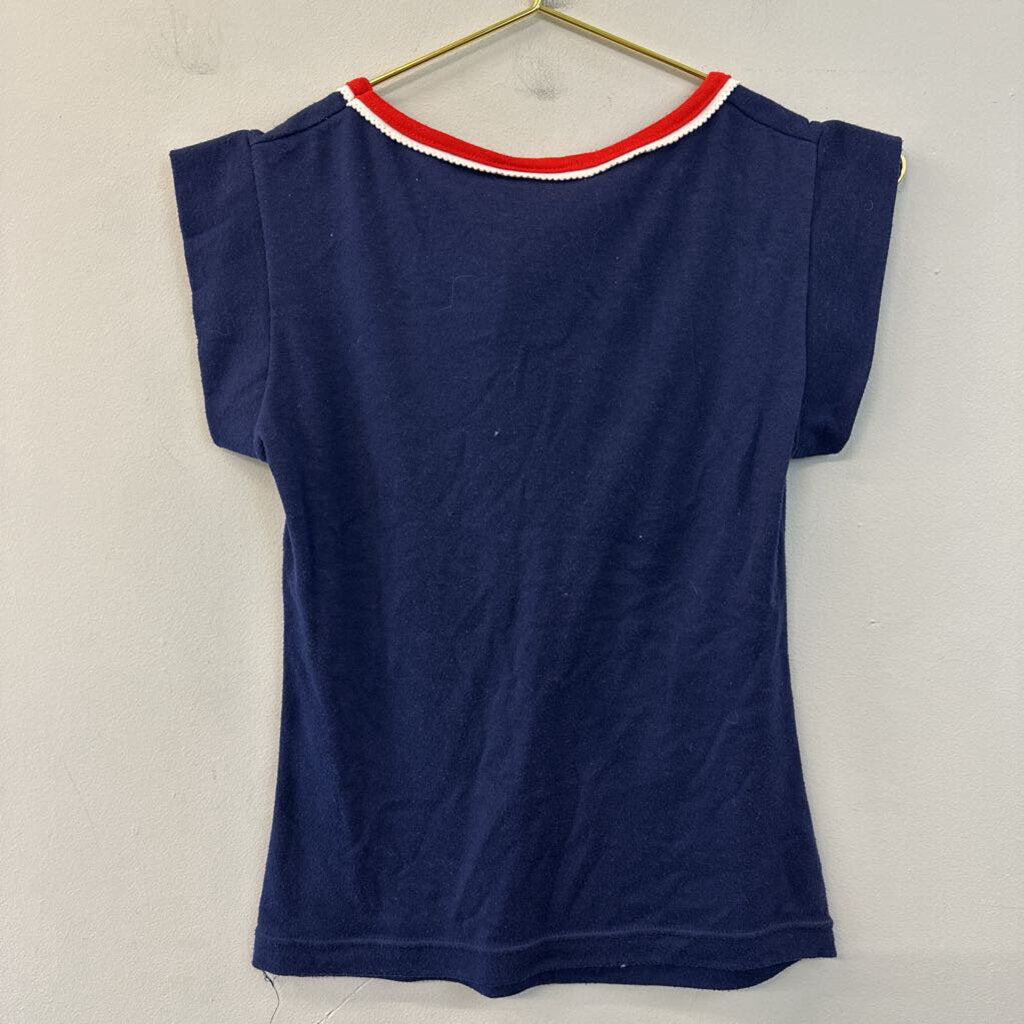 Vintage Garland Navy/ Red White Edge Short Sleeve Top Small