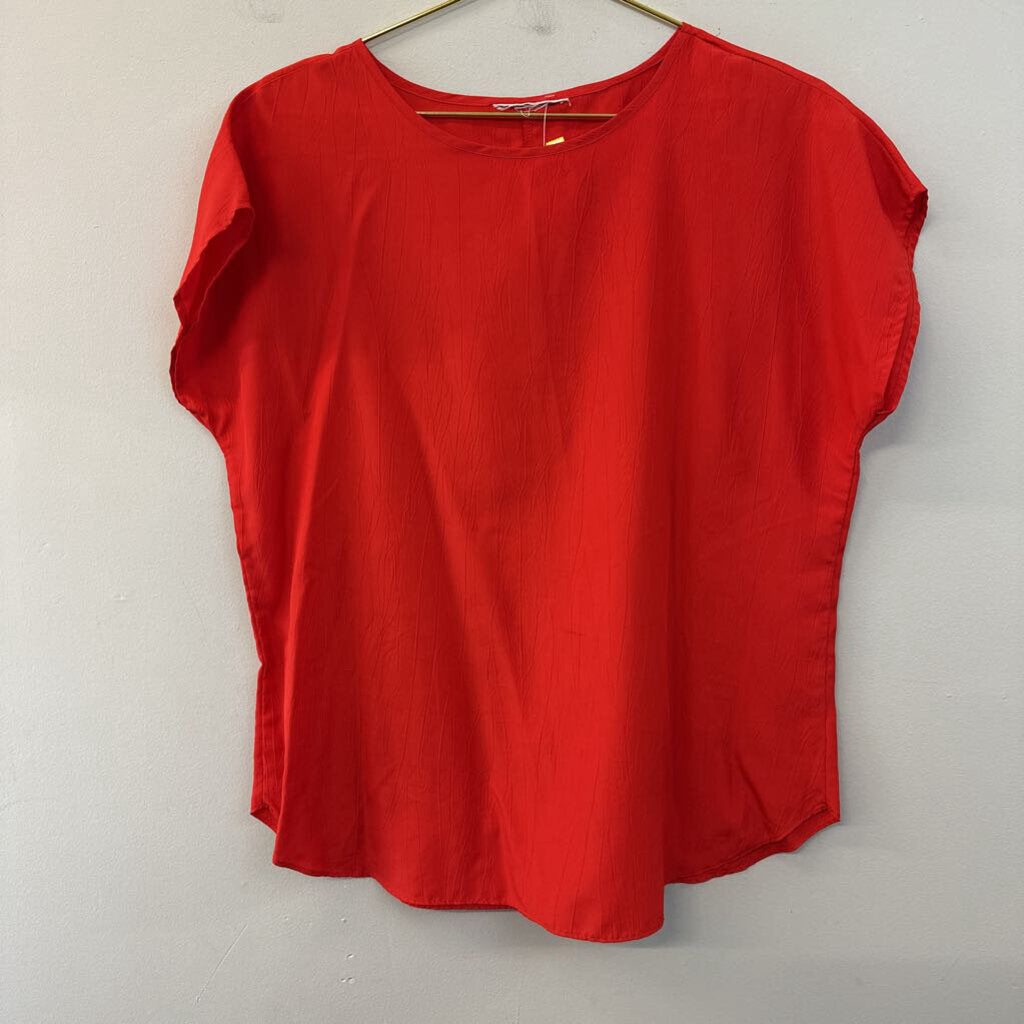 Vintage Red Silky Short Sleeve Top Medium