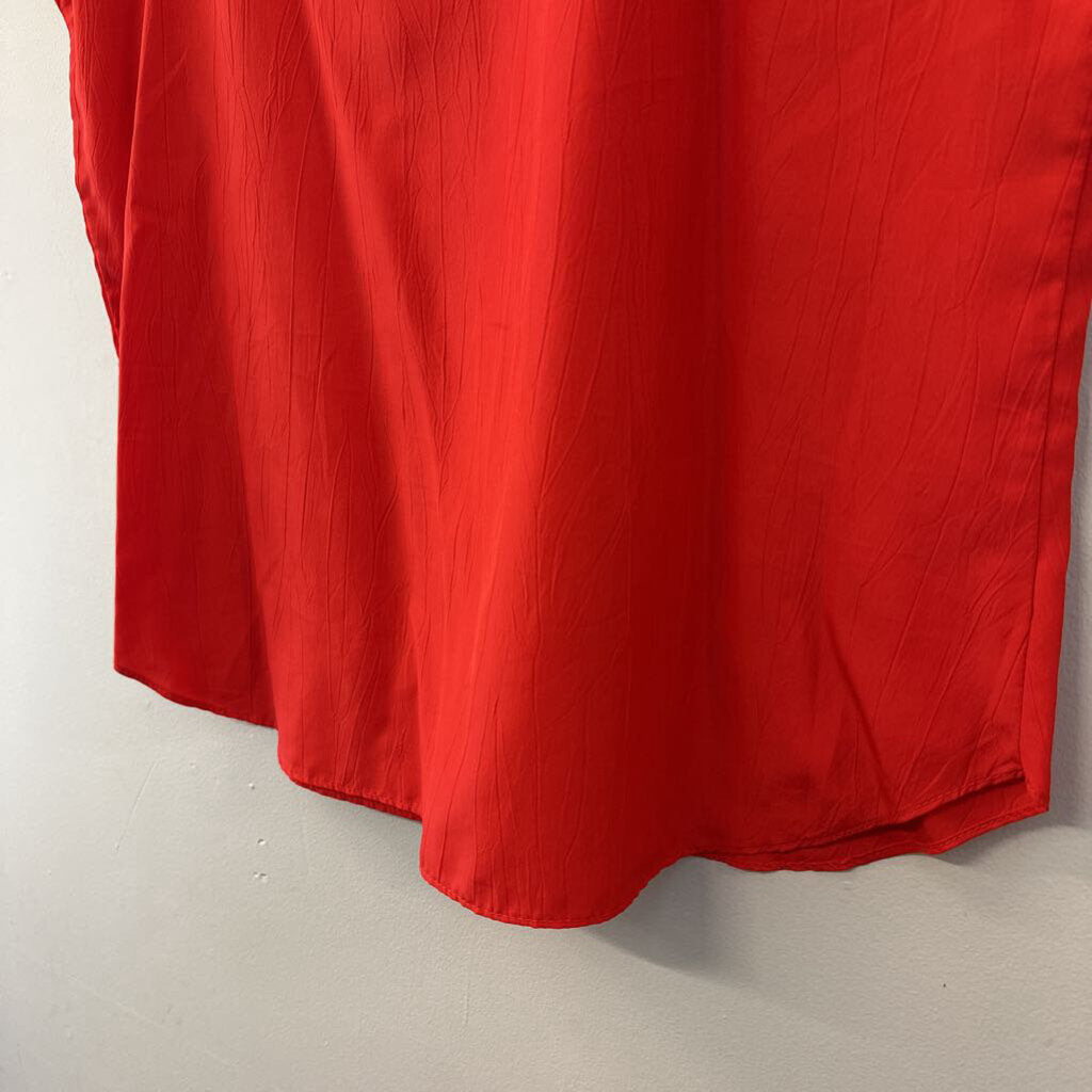 Vintage Red Silky Short Sleeve Top Medium