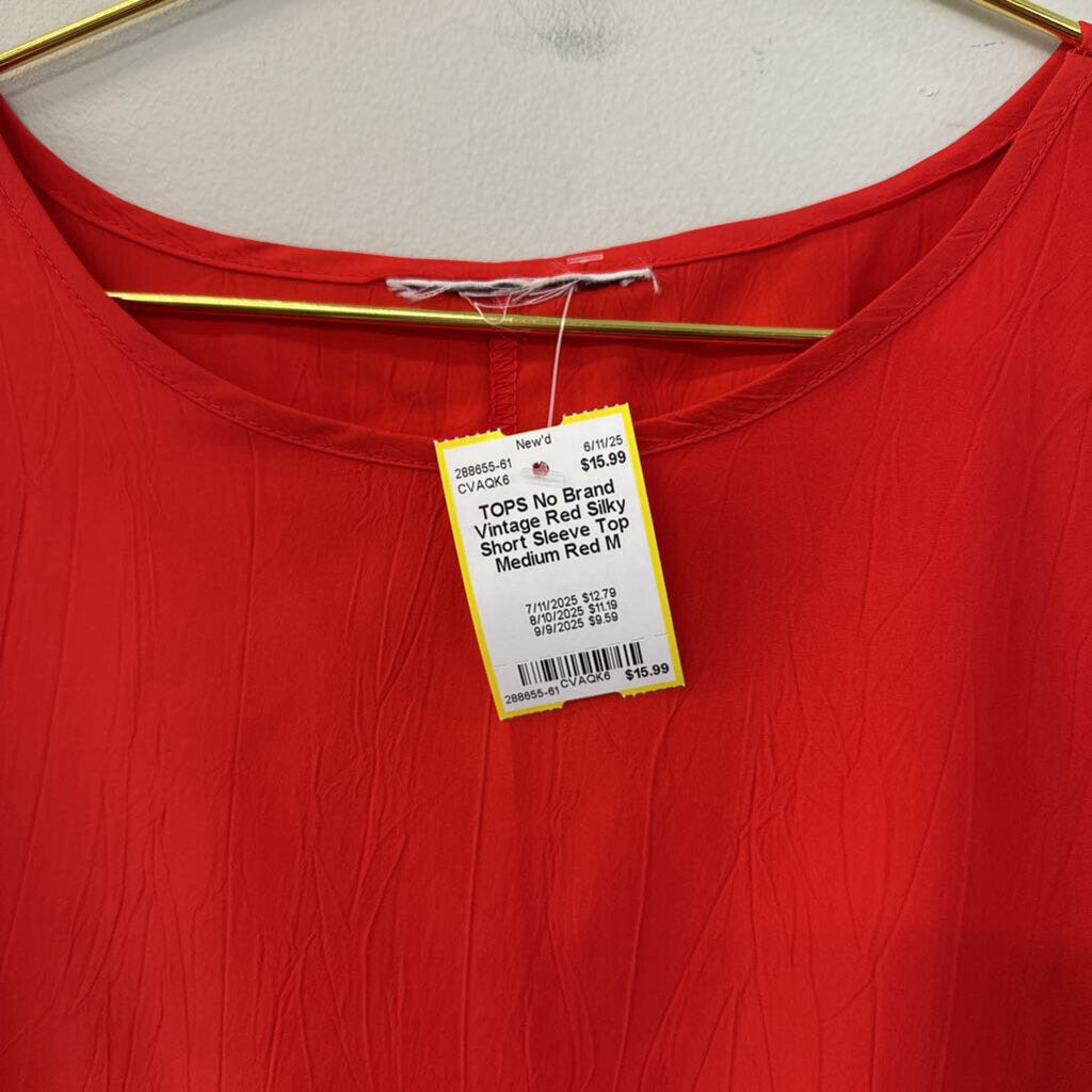 Vintage Red Silky Short Sleeve Top Medium