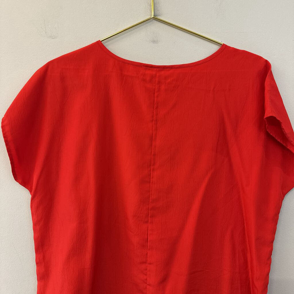 Vintage Red Silky Short Sleeve Top Medium