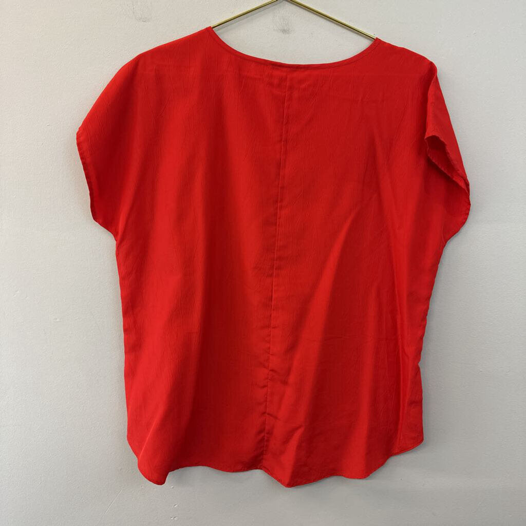 Vintage Red Silky Short Sleeve Top Medium