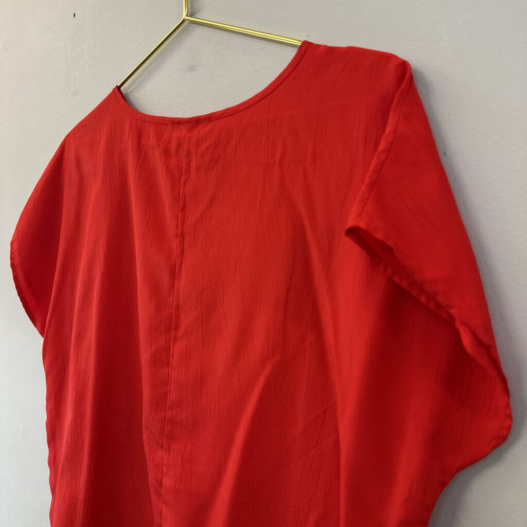 Vintage Red Silky Short Sleeve Top Medium