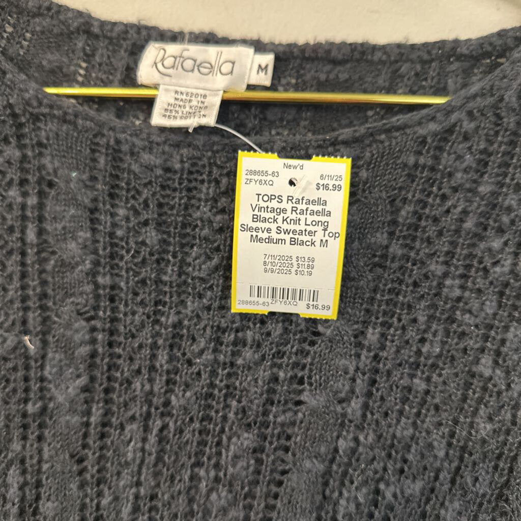Vintage Rafaella Black Knit Long Sleeve Sweater Top Medium