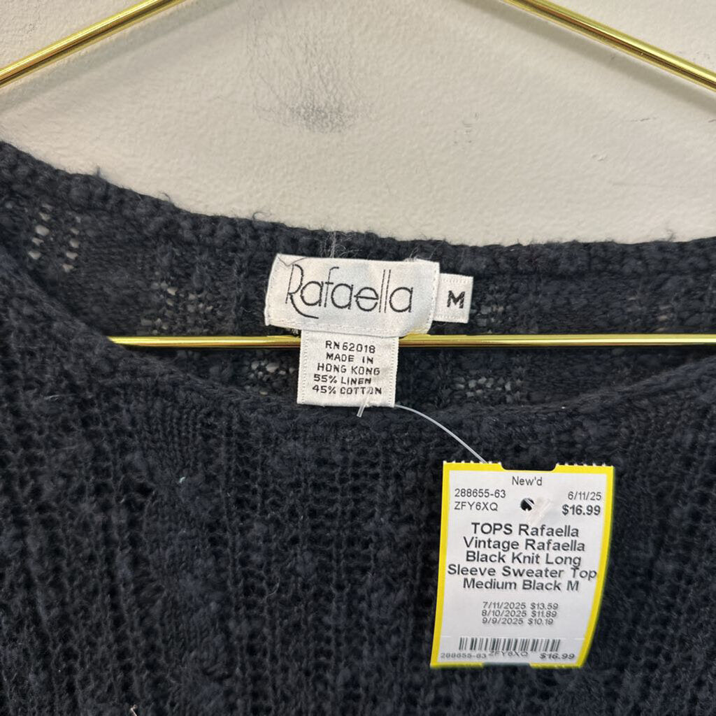Vintage Rafaella Black Knit Long Sleeve Sweater Top Medium
