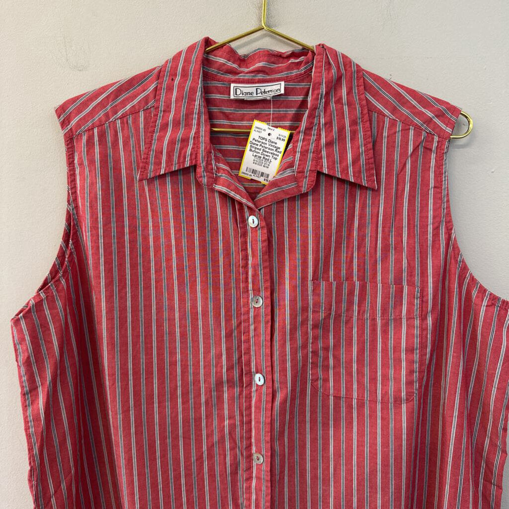 Vintage Diane Peterson Red Striped Sleeveless Button Down Top Large