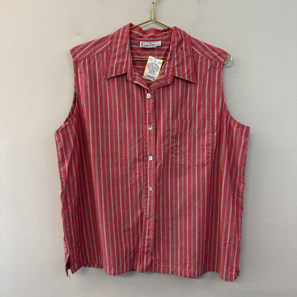 Vintage Diane Peterson Red Striped Sleeveless Button Down Top Large