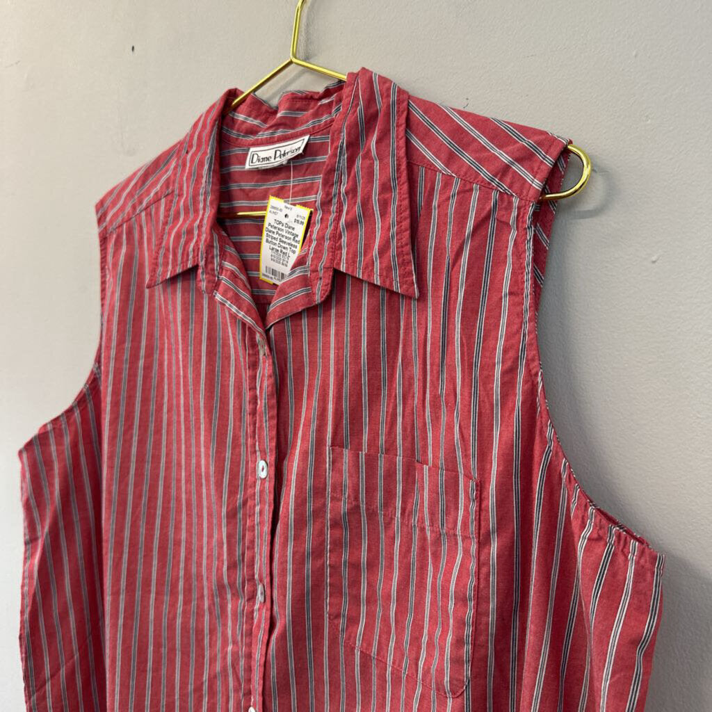 Vintage Diane Peterson Red Striped Sleeveless Button Down Top Large
