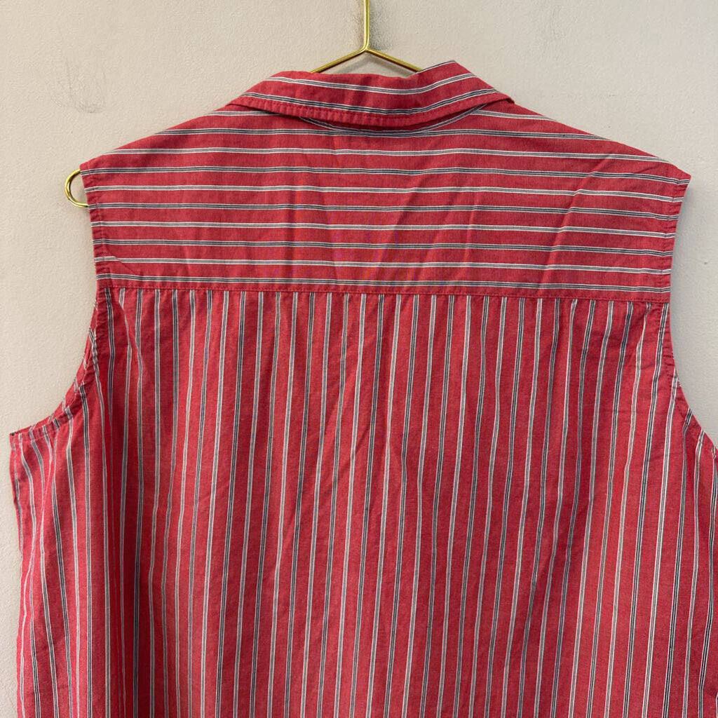 Vintage Diane Peterson Red Striped Sleeveless Button Down Top Large