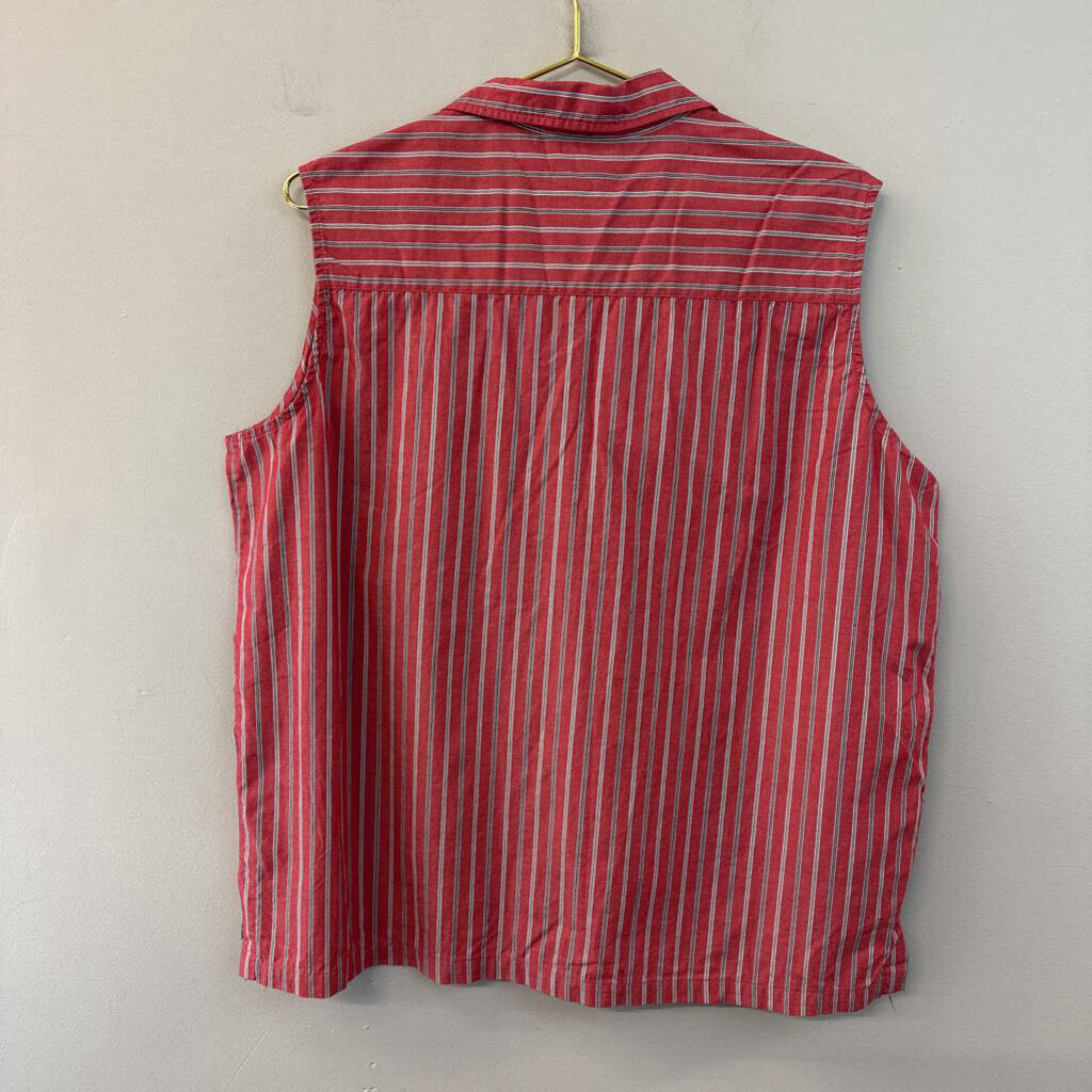 Vintage Diane Peterson Red Striped Sleeveless Button Down Top Large