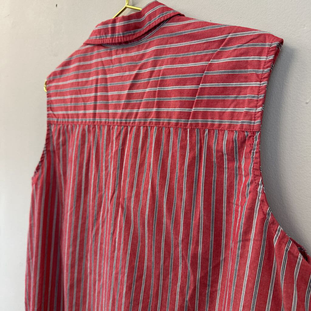 Vintage Diane Peterson Red Striped Sleeveless Button Down Top Large