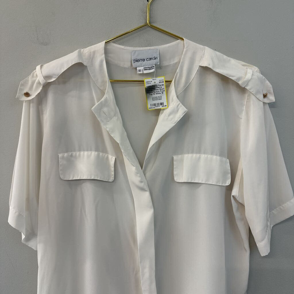 Vintage Pierre Cardin White Short Sleeve Button Front Top 10