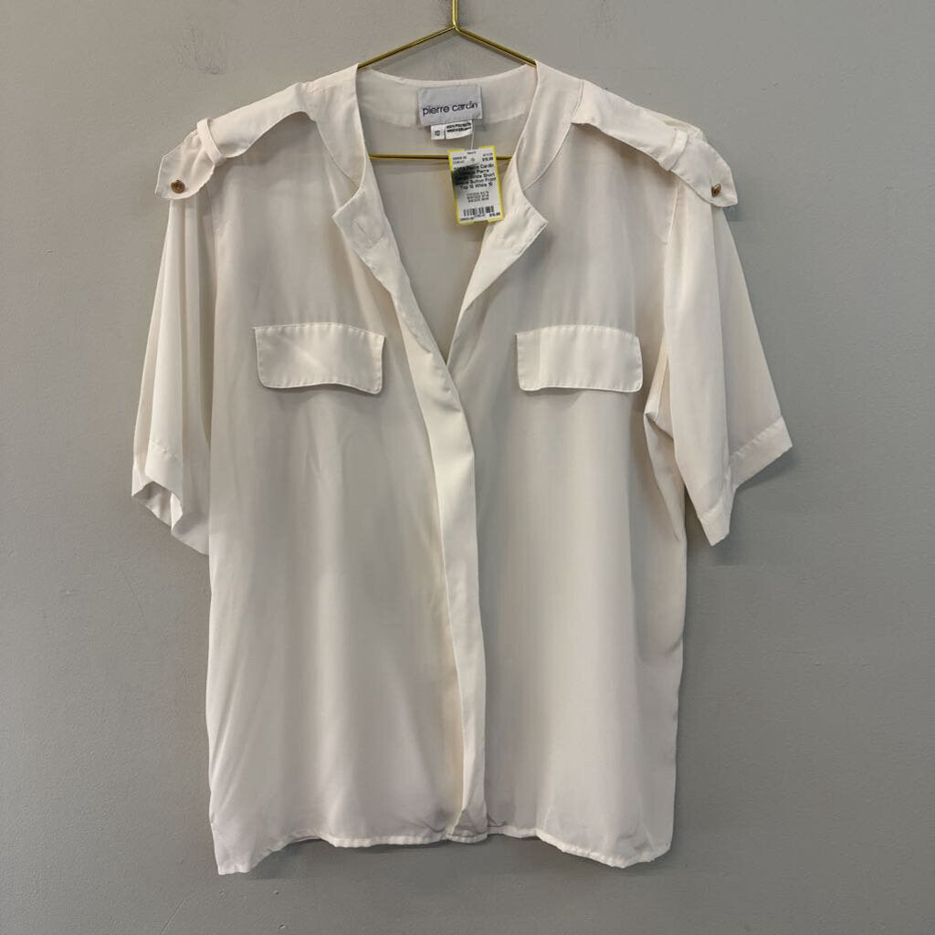 Vintage Pierre Cardin White Short Sleeve Button Front Top 10