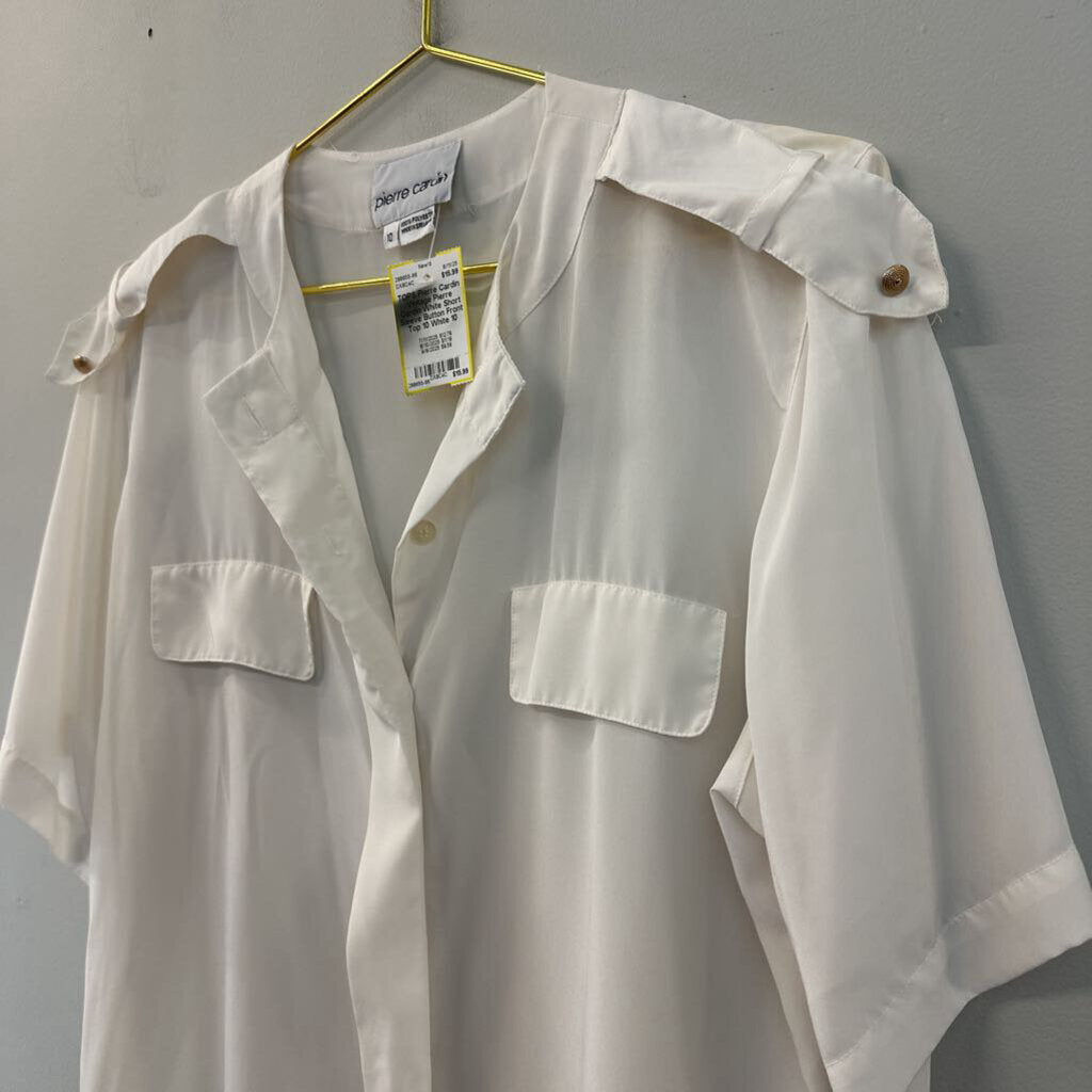 Vintage Pierre Cardin White Short Sleeve Button Front Top 10